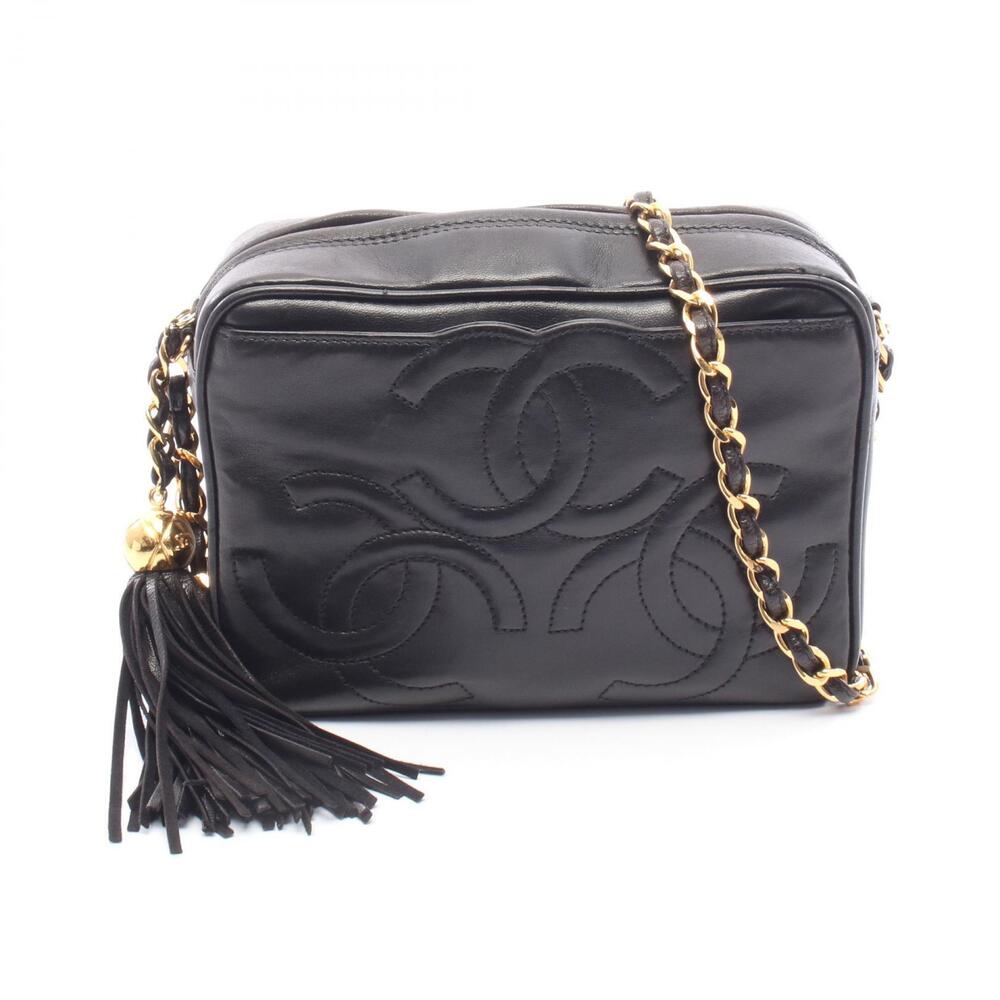 Chanel Triple Coco Mark Shoulder Bag Lambskin Sheepskin Black